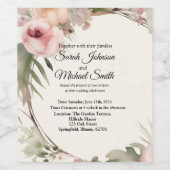 ソフト、ロマンチック、フローラ結婚式招待状デザイン ワインラベル (シングルラベル)