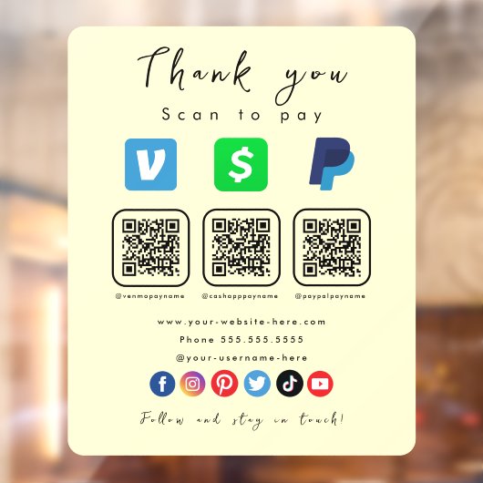 ソフトGroovy 数々の QRコードPaypal Venmo Cash App ウィンドウサイン (シート2)