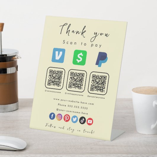 ソフトGroovy 数々の QRコードPaypal Venmo Cash App 台座サイン (インサイチュ)