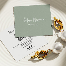 ソフトSAGEグリーンモダンシックミニマルQRコード スクエア名刺