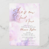 ソフトShe's on cloud 9バラ金ゴールドブライダルシャワー 箔招待状 (正面)