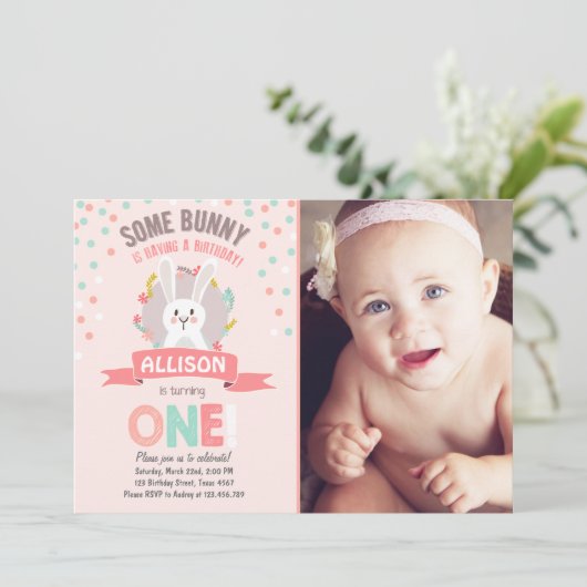 ソフバニーイースター春誕生日招待状 招待状 (スタンド正面)