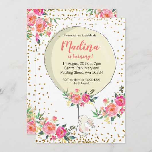 ソフバニーイースター春誕生日招待状 招待状 (正面/裏面)