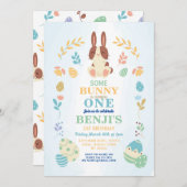 ソフバニーイースター1stパーティー誕生日ブルー招待状 招待状 (正面/裏面)