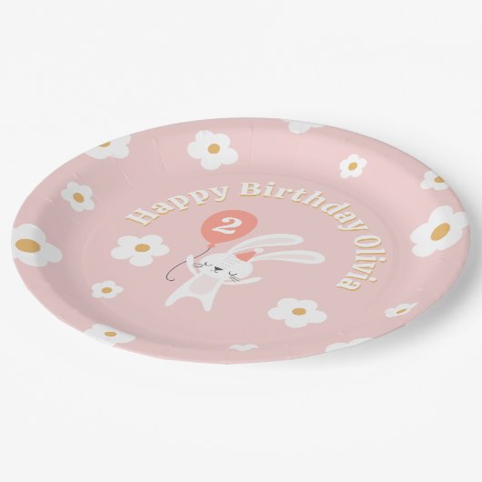 ソフバニーキュートレトロ子供の誕生日パーティー ペーパープレート (アングル)