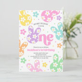 ソフバニーデイジーフローラパステル春1st誕生日 招待状 (スタンド正面)