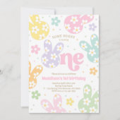 ソフバニーデイジーフローラパステル春1st誕生日 招待状 (正面)