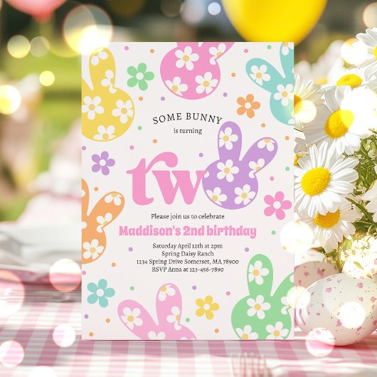 ソフバニーデイジーフローラパステル春2nd誕生日 招待状