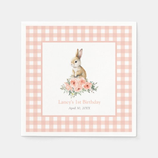 ソフバニーピンクフローラガール誕生日 スタンダードカクテルナプキン (正面)