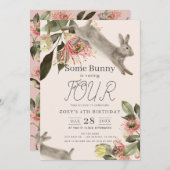 ソフバニーピンクフローラガール誕生日 招待状 (正面/裏面)