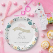 ソフバニーフローラガーデンガール誕生日ホワイト ペーパープレート (パーティー)