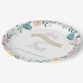 ソフバニーフローラガーデンガール誕生日ホワイト ペーパープレート (アングル)