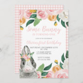 ソフバニーワンバニーフローラファースト誕生日招待状 招待状 (正面/裏面)