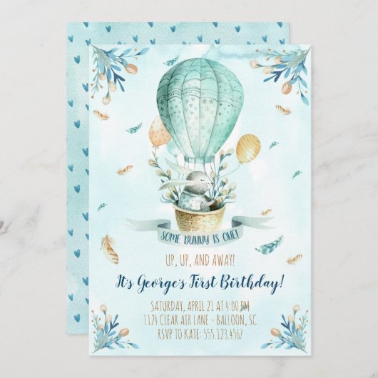 ソフバニーワンファースト誕生日招待状 招待状 (正面/裏面)