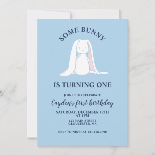 ソフバニーワンブルーファースト誕生日招待状 招待状 (正面)