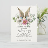 ソフバニー耳フローラピンクガール誕生日 招待状 (スタンド正面)