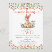 ソフバニー誕生日かわいいウサギフローラ招待状 招待状 (正面/裏面)