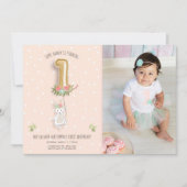 ソフバニー誕生日招待状ガールファーストピンク 招待状 (正面)