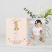 ソフバニー誕生日招待状ガールファーストピンク 招待状 (スタンド正面)