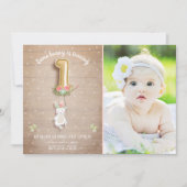 ソフバニー誕生日招待状ガールファーストピンク 招待状 (正面)