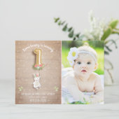 ソフバニー誕生日招待状ガールファーストピンク 招待状 (スタンド正面)