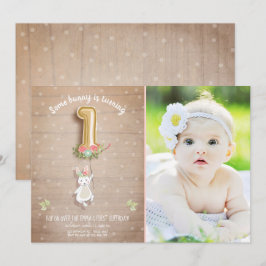 ソフバニー誕生日招待状ガールファーストピンク 招待状