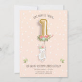 ソフバニー誕生日招待状ガールファーストピンク 招待状 (正面)