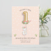 ソフバニー誕生日招待状ガールファーストピンク 招待状 (スタンド正面)