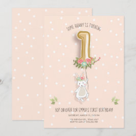 ソフバニー誕生日招待状ガールファーストピンク 招待状