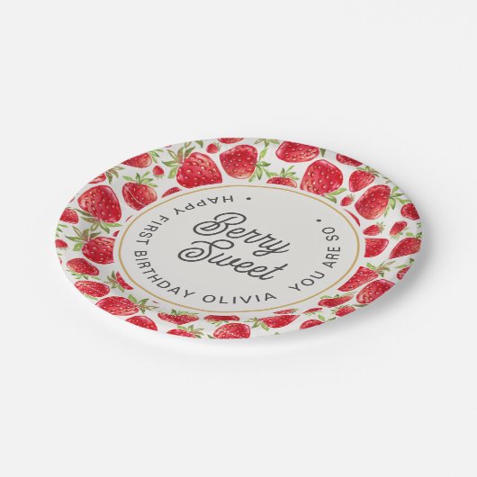 ソベリースイートストロベリーパターン誕生日 ペーパープレート (アングル)