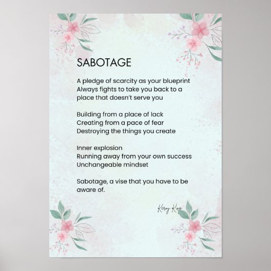 ソボタージュ – 認識度セルフラブ詩 ポスター (正面)