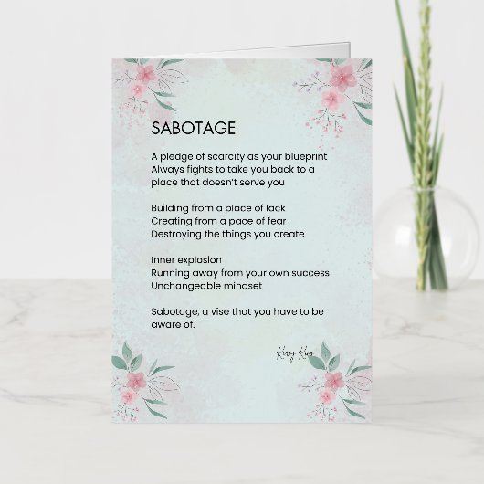 ソボタージュ – 認識度セルフラブ詩 箔グリーティングカード (正面)