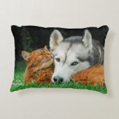 ソマリア猫とシベリアン·ハスキーのかわいい友人が集まる アクセントクッション (裏面)