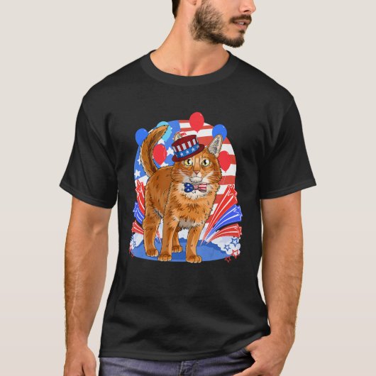 ソマリア・キャット7月4日愛国的アメリカ国旗 Tシャツ (正面)