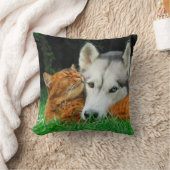 ソマリ族猫およびシベリアンハスキーのかわいい友人はちじこまります クッション (ブランケット)
