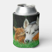 ソマリ猫とシベリアのハスキーかわいい友達バドル 缶クーラー (缶正面)