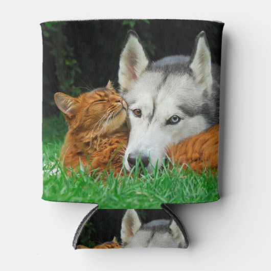 ソマリ猫とシベリアのハスキーかわいい友達バドル 缶クーラー (正面)
