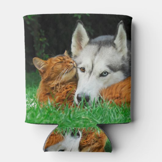 ソマリ猫とシベリアのハスキーかわいい友達バドル 缶クーラー (裏面)