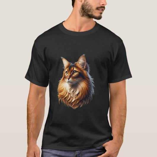 ソマリ+メインクーンTシャツ - ネコ好きのための猫アート Tシャツ (正面)