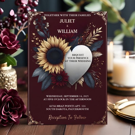 ソマルーン伝統的秋カップル結婚ブルゴーニュ 箔招待状