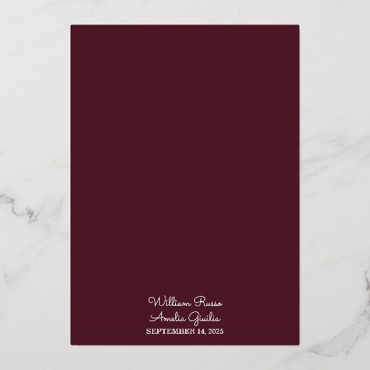 ソマルーン伝統的秋カップル結婚ブルゴーニュ 箔招待状 (裏面)