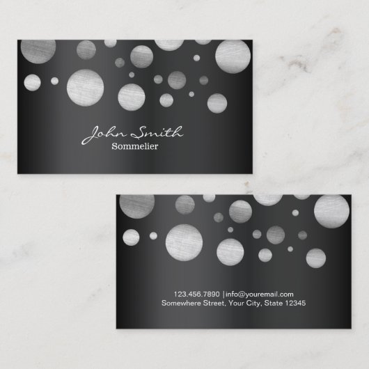 ソムリエモダンシルバー水玉模様ワインテイスティング 名刺 (正面/裏面)