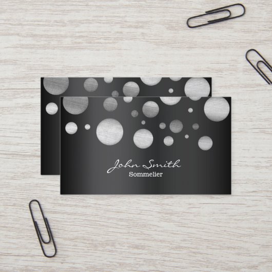 ソムリエモダンシルバー水玉模様ワインテイスティング 名刺 (正面/裏面インサイチュ)
