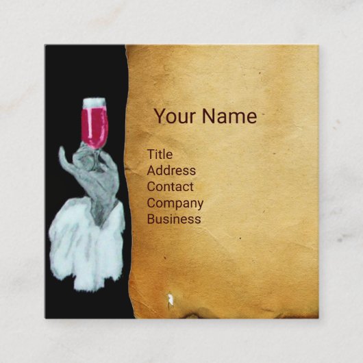 ソムリエ・ワイン試飲パーティー、赤ワックスシール スクエア名刺 (正面)