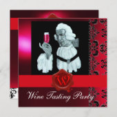 ソムリエ ワイン テイスティング パーティー 赤いワックス シール モノグラム 招待状 (正面/裏面)