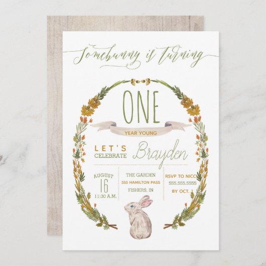 ソメイバニーウッドランドファーストバースデーパーティ招待状 招待状 (正面/裏面)