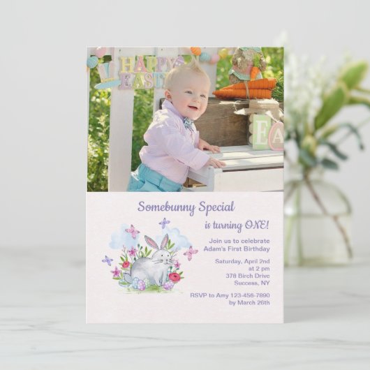 ソメイバニースペシャルフォトイースター誕生日招待状 招待状 (スタンド正面)