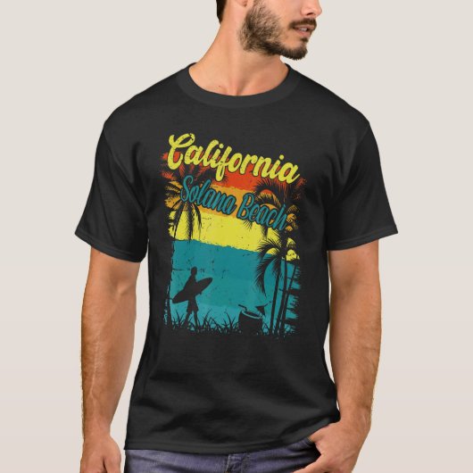 ソラナビーチカリフォルニアビーチレトロヴィンテージサンセット Tシャツ (正面)