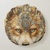 ソラルパンクレッドウルフスチームパンクインスピレーション ラウンドクッション (裏面)