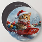 ソリに乗ったアビシニアン+雪を降らせて+クリスマス 缶バッジ (正面&裏面)